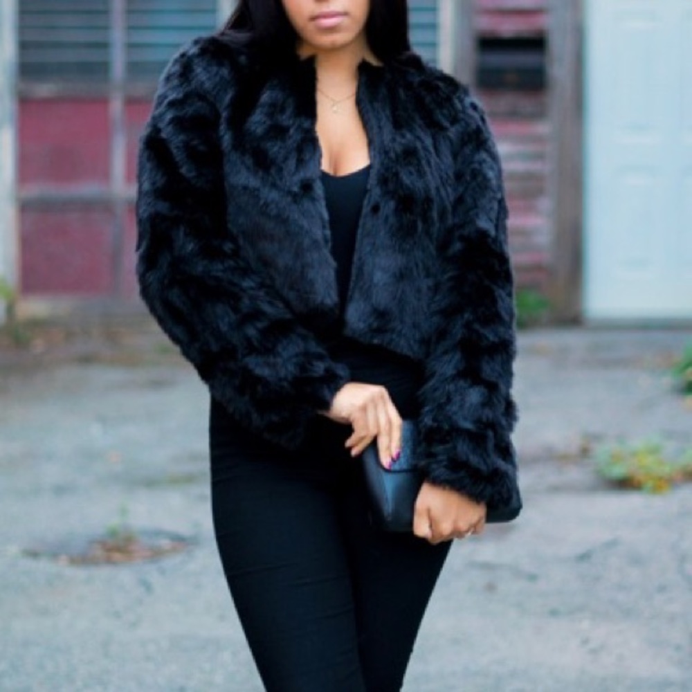 Black Faux Fur Cropped Jacket